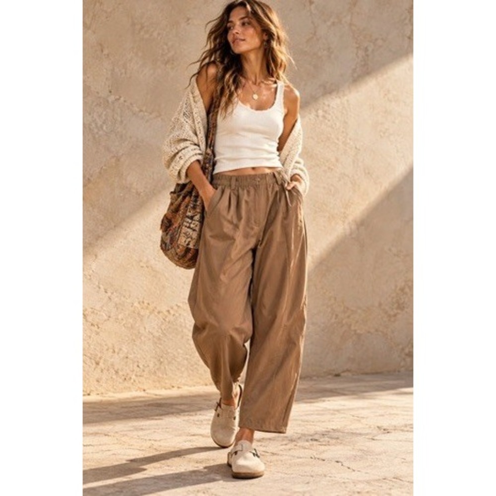 Halara Women Brown High Waisted Pleated Wide Leg Pants Size Small Petite NWT